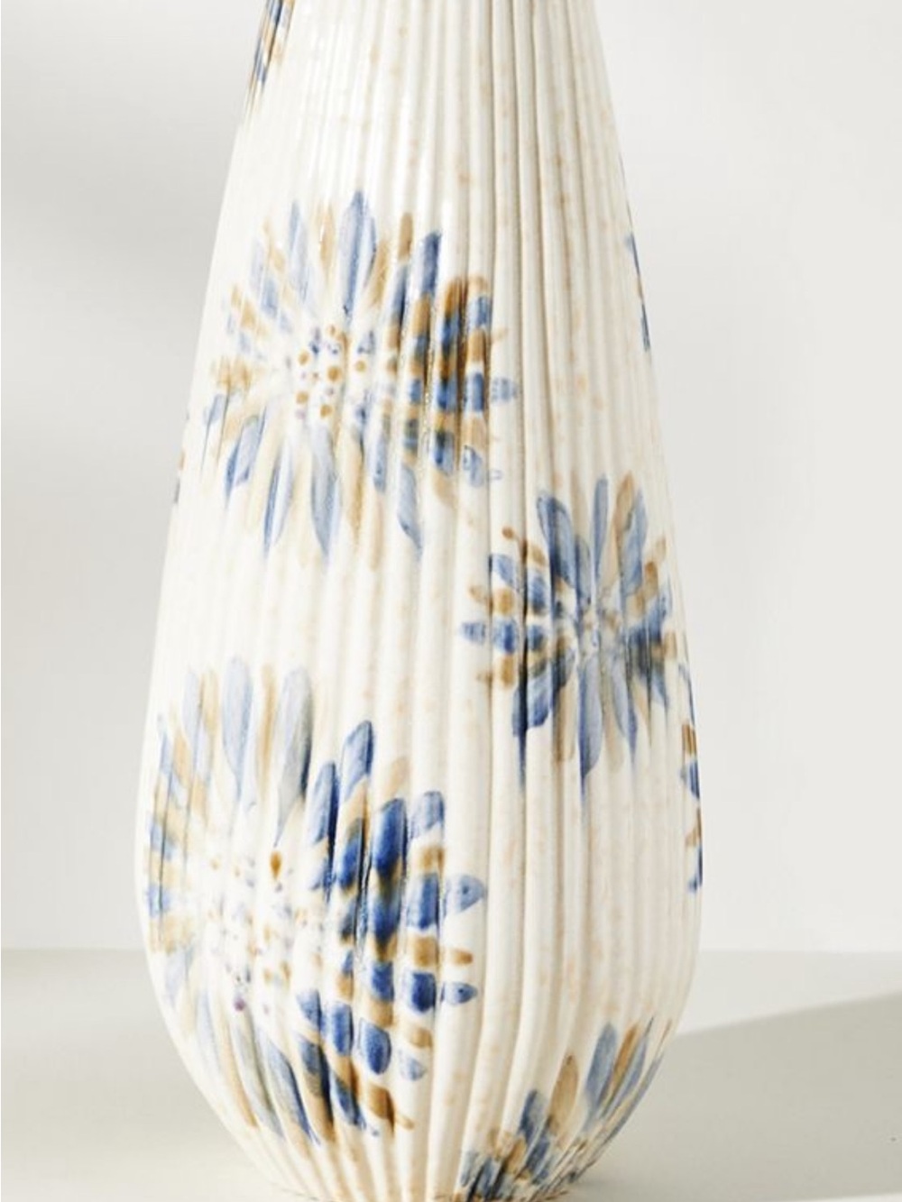 Ribbed Abstract Floral Vase - Hand Painted